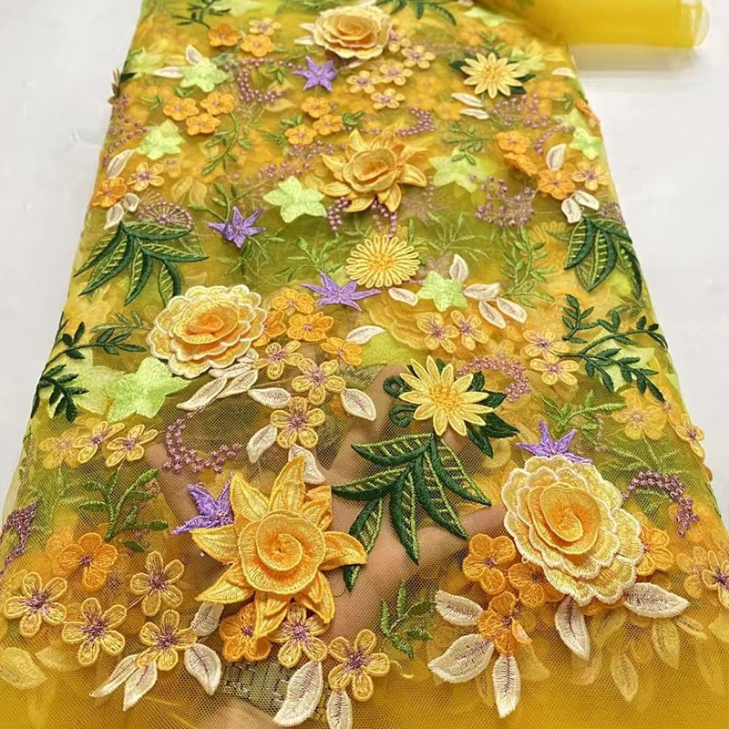 Wedding Floral Supply - 90x130cm 3D Blumenbestickter Tüll-Spitzenstoff DIY Kleid